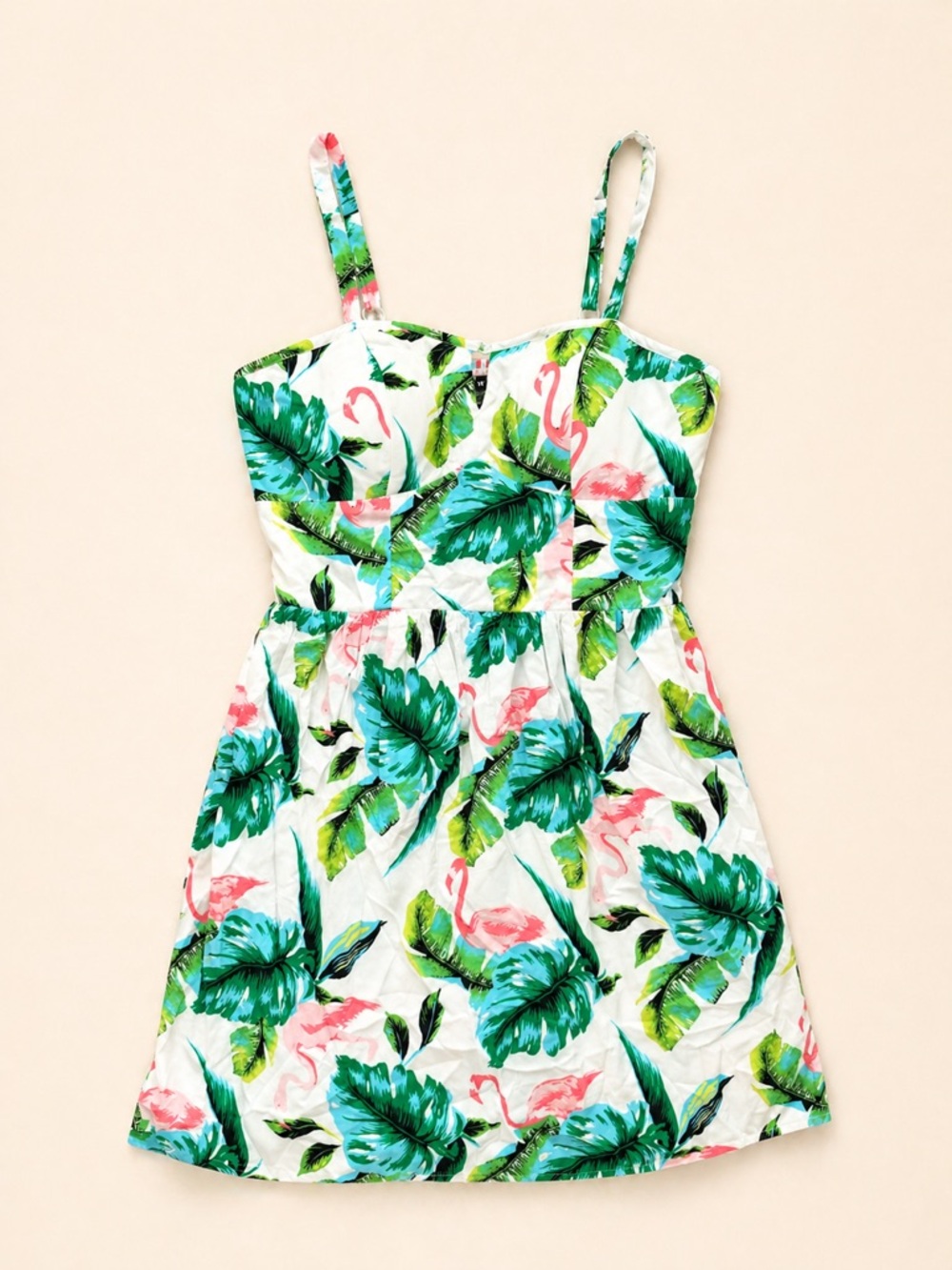 As U Wish White Tropical Flamingo Print Dress / Tropical Print Sundress